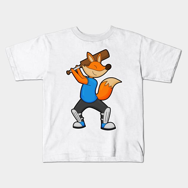 Fox at Cricket with Cricket bat Kids T-Shirt by Markus Schnabel